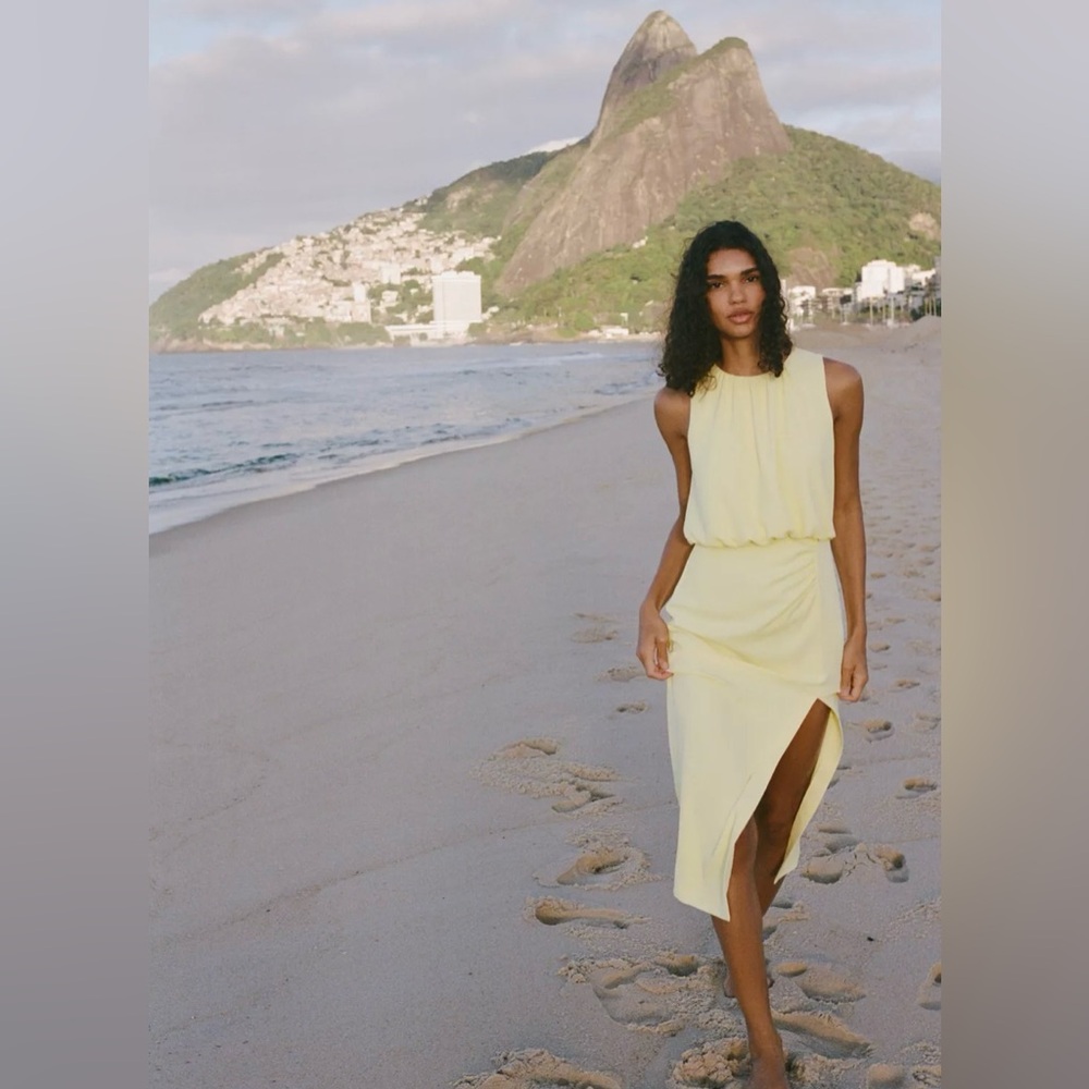 Yellow Zara Roched Midi Dress